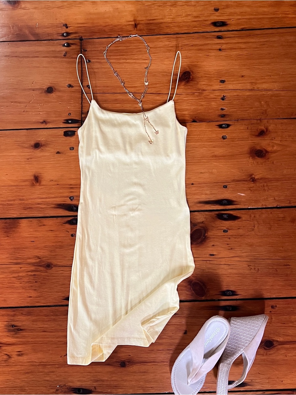 Zara Pastel Butter-Yellow Cotton Knit Cami Slip Mini Dress Womens Size Medium M